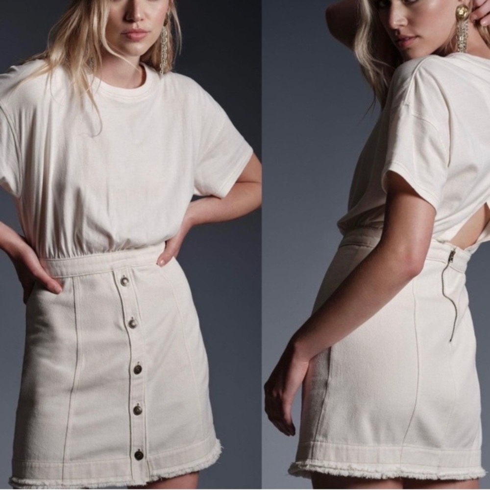 NWT Anthropologie Size 0 White Denim Skirt with Attached Tunic Tee Dress